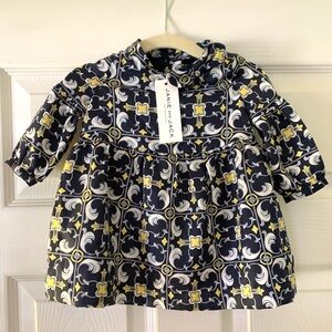 NWT Janie and Jack Baby Girl Preppy Navy Print Dress, Size 3-6 Months